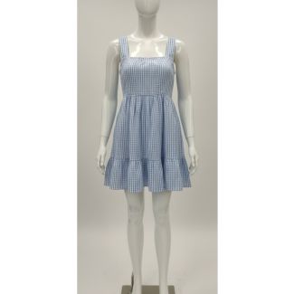 Light blue and white gingham print mini dress on a mannequin India