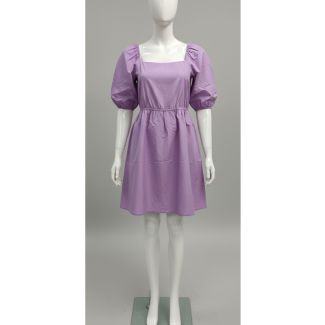 Lilac puff sleeve cotton dress square neck A-line India
