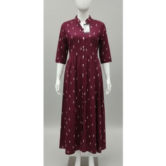 Maroon printed cotton kurti 3/4 sleeve A-line India