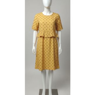 Mustard yellow polka dot dress with short sleeves and A-line India