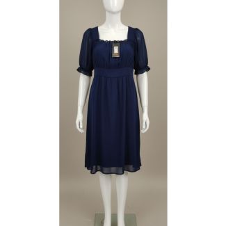 Navy blue fit and flare dress square neckline India