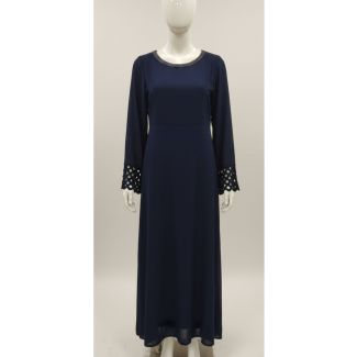 Navy blue maxi dress full sleeve laser cut detail India