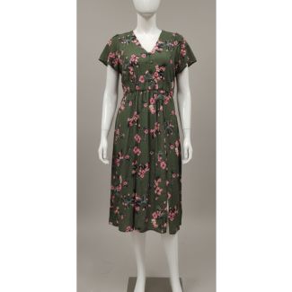 Olive green floral print midi dress with flutter sleeves India