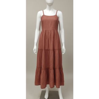 Terracotta tiered maxi dress with spaghetti straps and square neckline India