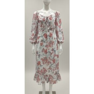 White floral print maxi dress with long balloon sleeves, perfect for parties India