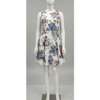 White floral print sleeveless fit and flare dress India