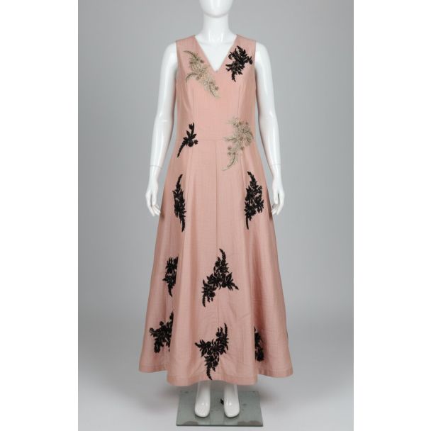 Blush Pink Embroidered Raw Silk Blend Sleeveless D - Optimized