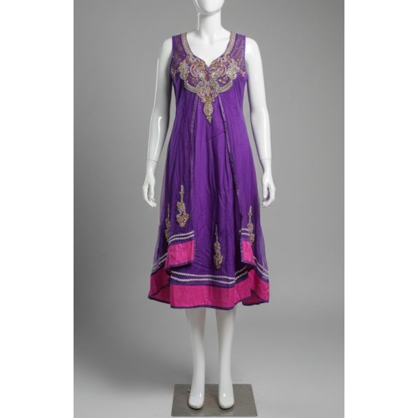 Vivid Purple Embroidered Sleeveless A-Line Kurti - Optimized