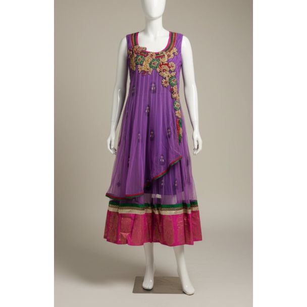 Vibrant Purple Embroidered Sleeveless Anarkali Kur - Optimized
