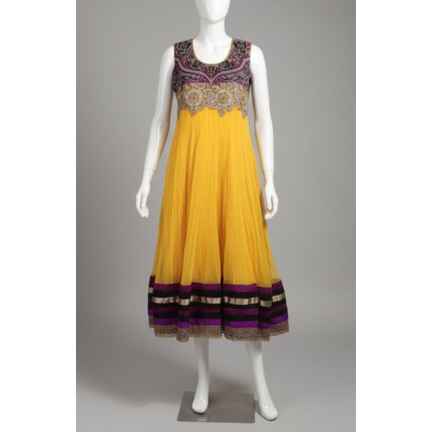 Sunshine Yellow Embroidered Sleeveless Anarkali Ku - Optimized
