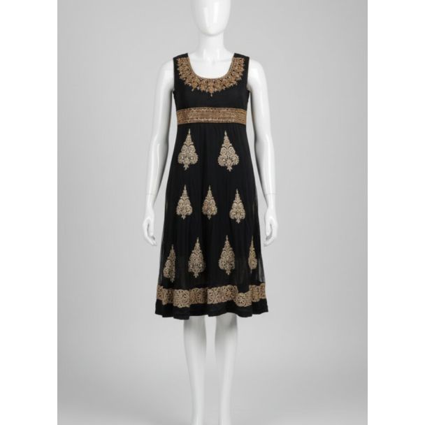 Black Gold Embroidered Sleeveless A-Line Kurti - Optimized