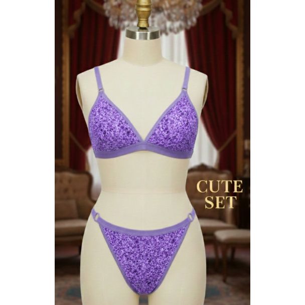 Purple printed cotton bra and panty set India