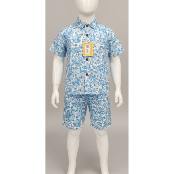 Baby blue patterned cotton shirt and shorts set - comfortable and stylish for kids