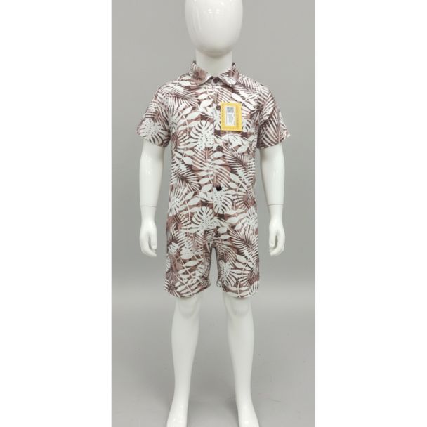 Boys tropical leaf print cotton shirt & shorts set - Gangavathi Exports