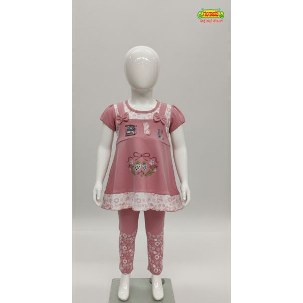 Dusty rose floral print top and leggings set for girls India
