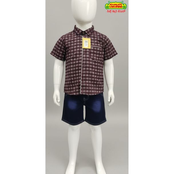 Kid's Checkered Shirt and Denim Shorts Set - Gangavathi Exports