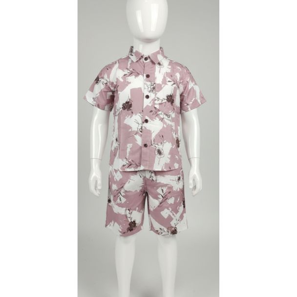 Dusty Rose floral printed short sleeve shirt and shorts set for kids
