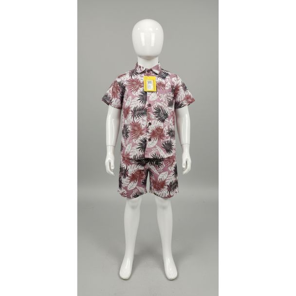 Kids' Floral print cotton shirt and shorts set featuring a button-down collar and knee-length shorts - Gangavathi Exports