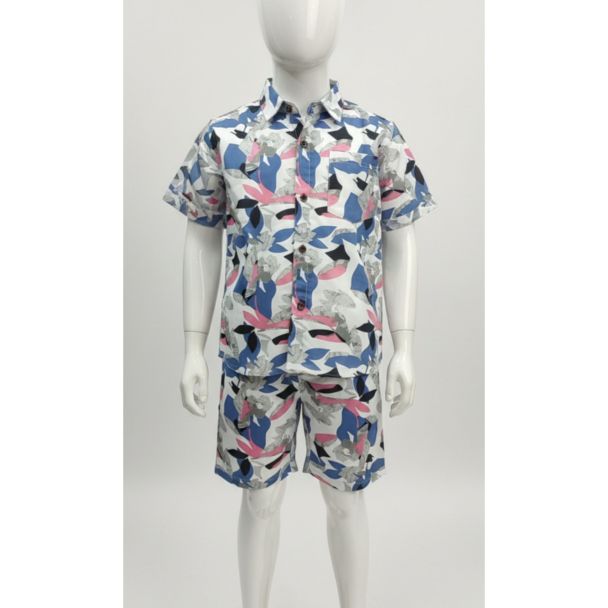Kids' floral print cotton shirt and shorts set - summer casual wear