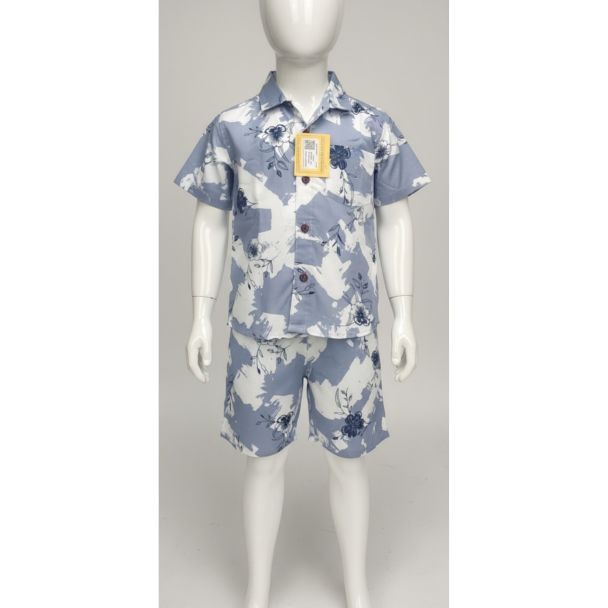 Light blue floral cotton kids shirt and shorts set - comfortable and stylish everyday wear