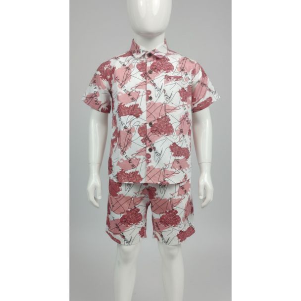 Pink floral cotton shirt and shorts set for kids