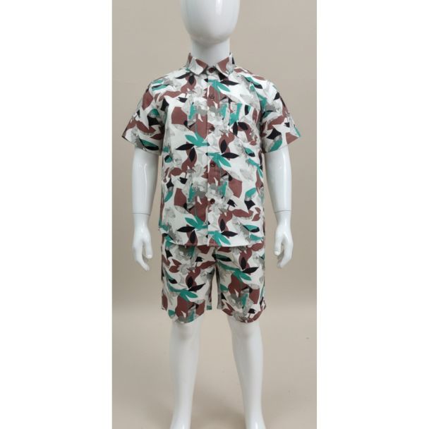 Kids printed cotton shirt and shorts set with abstract print - Gangavathi Exports