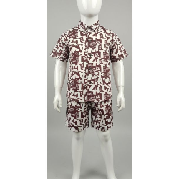 Kids' maroon and white printed two-piece set short sleeve shirt and shorts