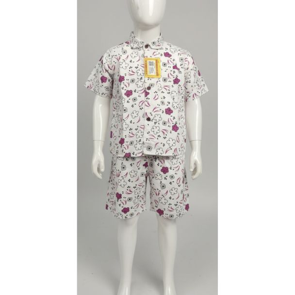 White floral cotton shirt and shorts set for kids - Gangavathi Exports