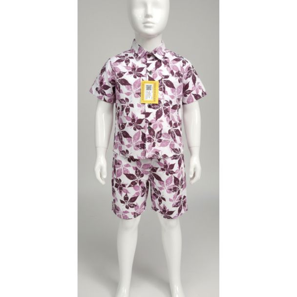 Kids' white and mauve floral cotton shirt and shorts set