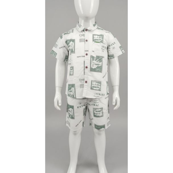Kids white printed cotton shirt and shorts set - Gangavathi Exports