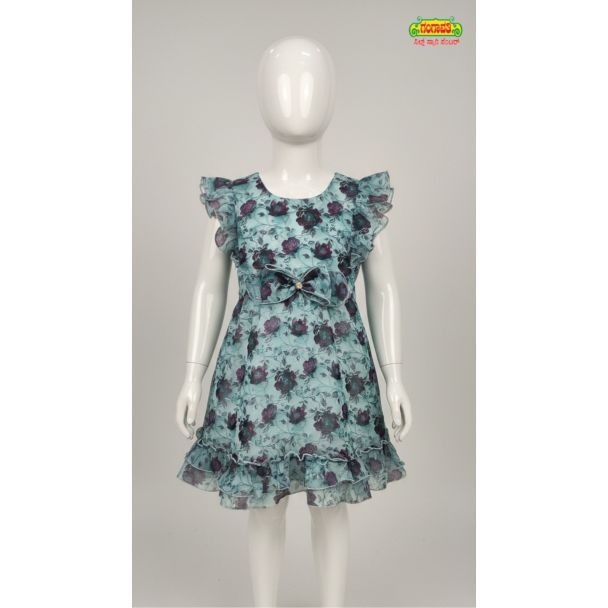 Light blue floral ruffle sleeve dress for girls India
