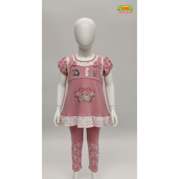 Pink floral printed kids top and leggings set India