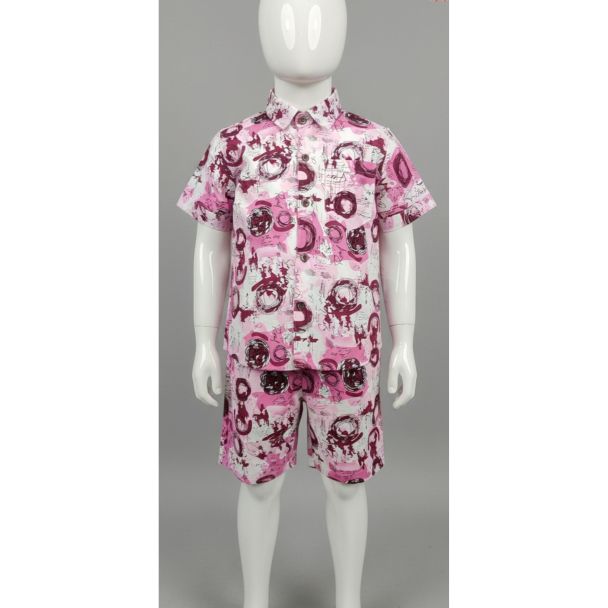 Pink printed cotton shirt and shorts set for kids
