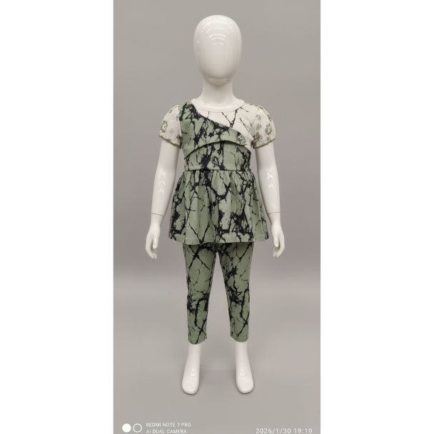 Girls sage green and black marble print tunic with matching leggings set