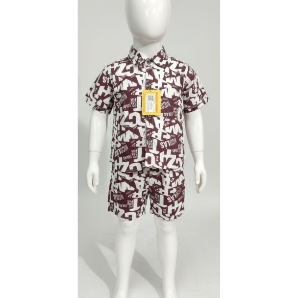 Toddler's maroon and white printed cotton shirt and shorts set