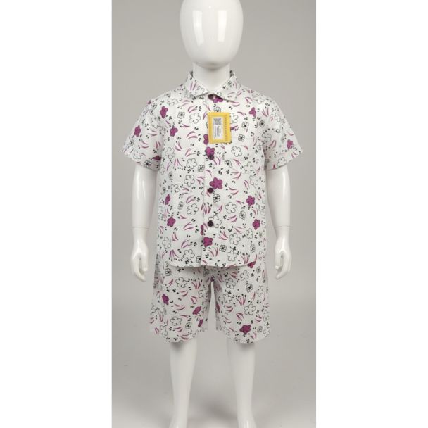 White floral print cotton shirt and shorts set - short sleeve - casual wear - Gangavathi Exports