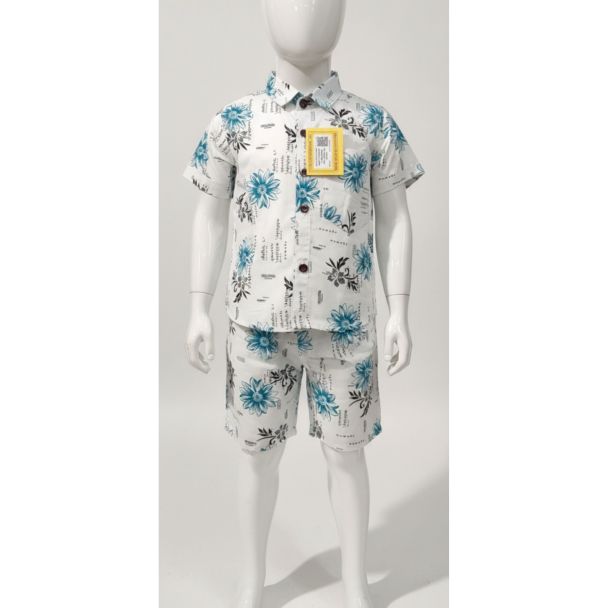 White floral print cotton shirt and shorts set for kids - Summer fashion - Gangavathi Exports