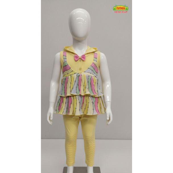 Yellow striped baby girl tiered top and leggings set India
