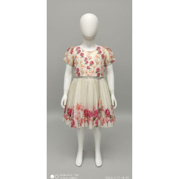 Floral print dress with cap sleeves and pleated skirt - Gangavathi Exports