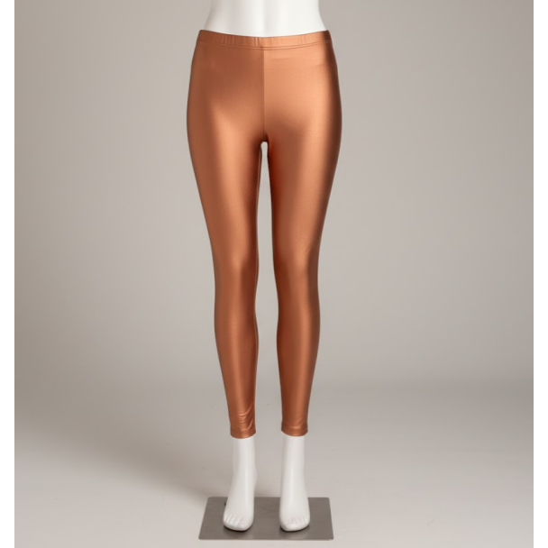 Shimmer copper high waist ankle length leggings on a white mannequin