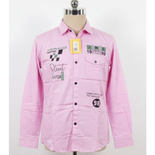 Men's pink cotton shirt with graphic prints and full sleeves
