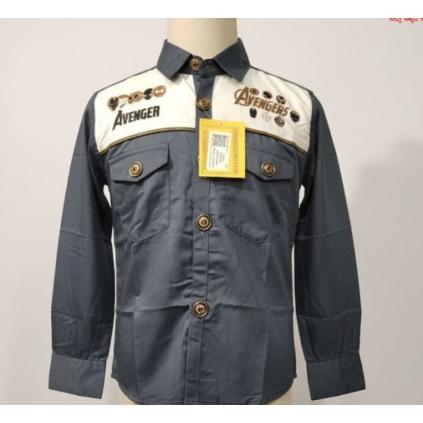 Dark gray full sleeve cotton shirt with white chest panel and 'Avengers' graphic