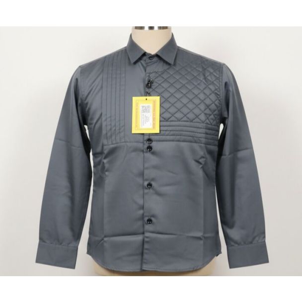 Charcoal grey full sleeve collared men's shirt with textured chest panels.