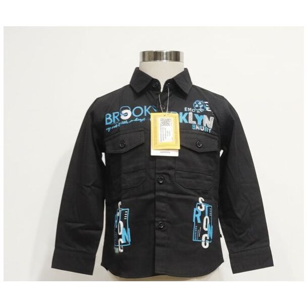 Black full sleeve children's shirt with blue 'BROOKLYN' graphic print