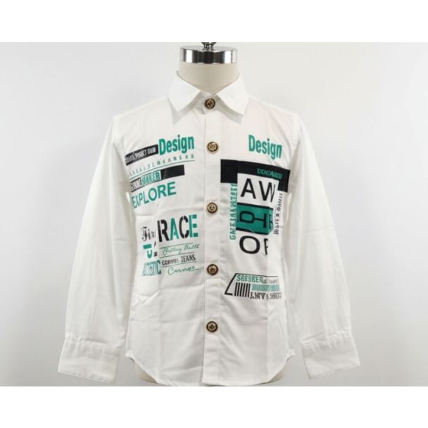 White cotton shirt with green and black letter prints