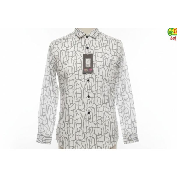 White shirt with gray abstract print, full sleeves