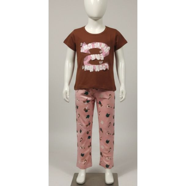 Kids' brown t-shirt and pink floral pajama set India