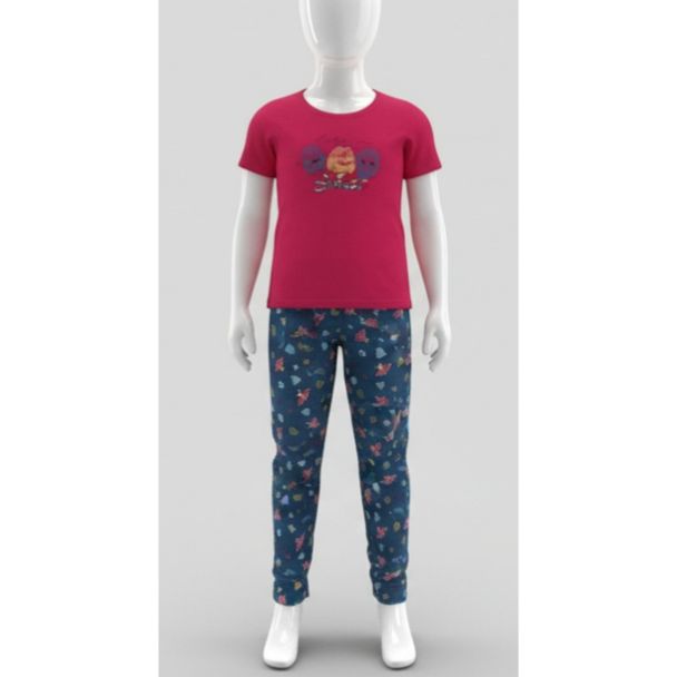 Kids' crimson red t-shirt with navy blue printed pajama set India