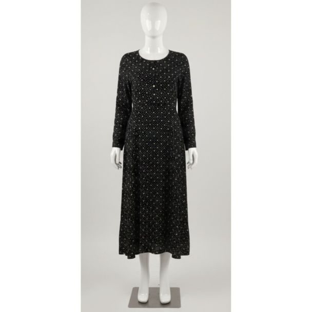 Black polka dot cotton maxi dress with full sleeves A-line fit India