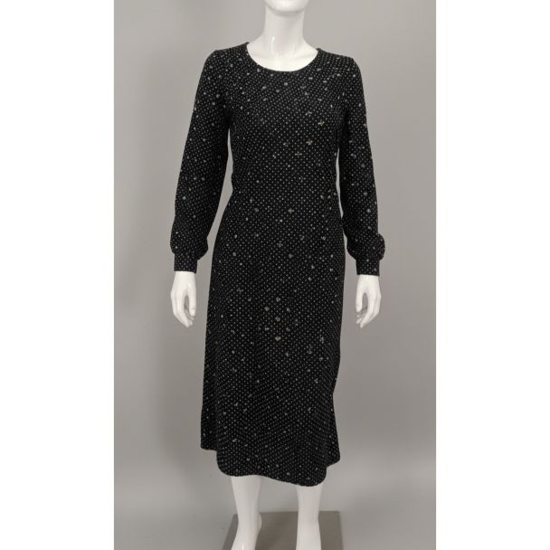 Black full sleeve knit midi dress with white all-over print